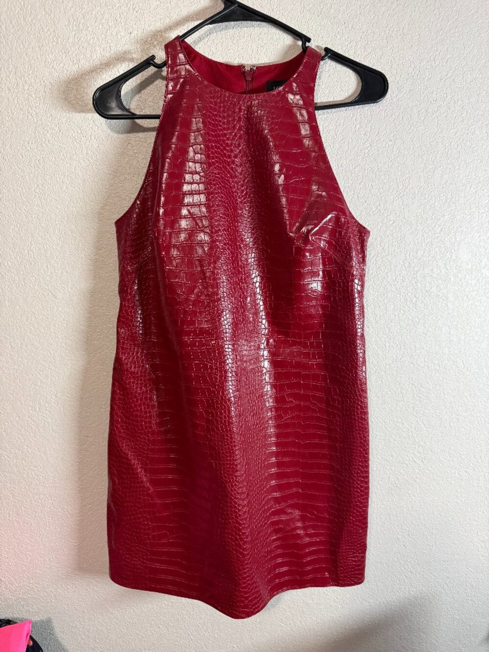 Women's J. Crew Collection Red Croc Embossed Faux Leather Mini Dress XS